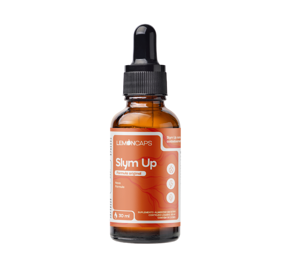 Frasco de Slym Up Lemon Caps, gotas de 30 ml com cúrcuma, café verde e colina