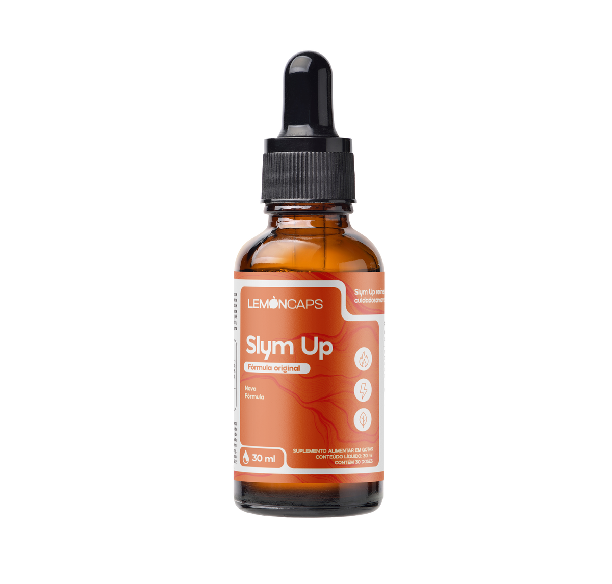 Frasco de Slym Up Lemon Caps, gotas de 30 ml com cúrcuma, café verde e colina