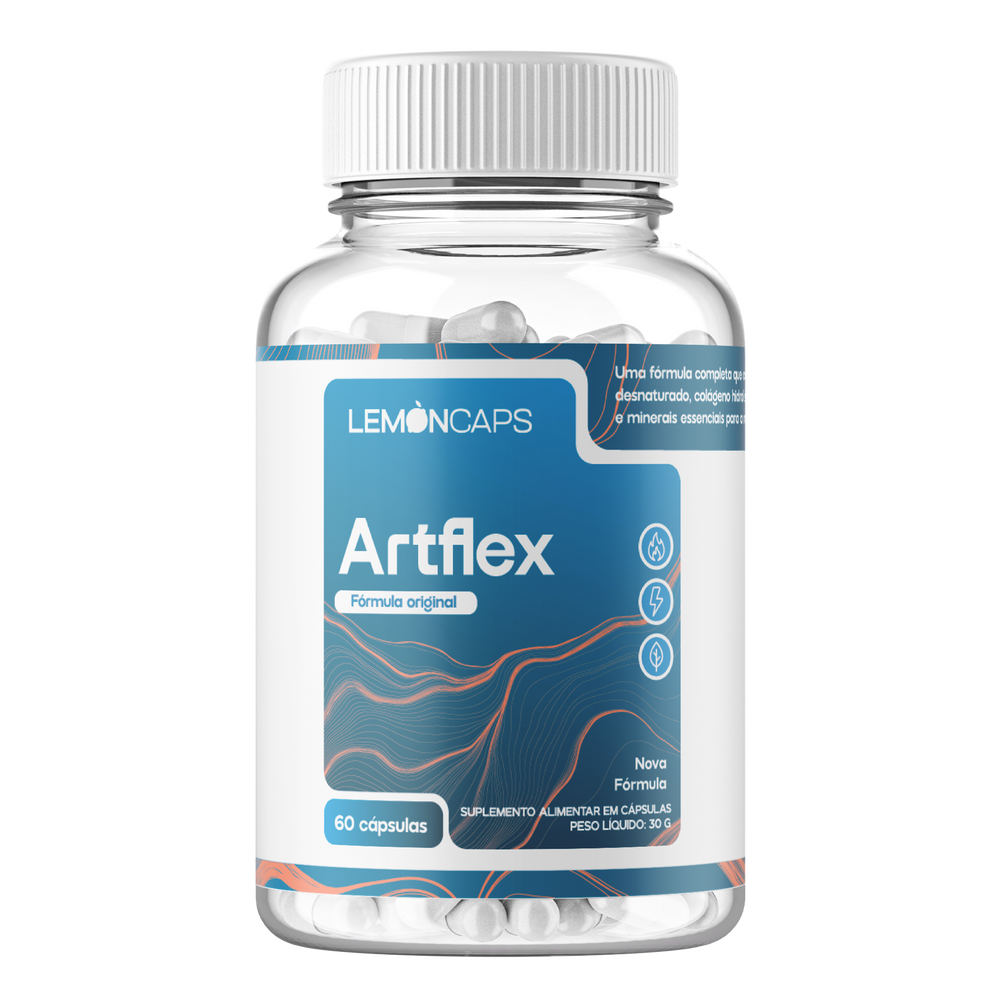 Pote de Artflex Lemon Caps, 60 cápsulas com colágeno tipo II, glucosamina e MSM