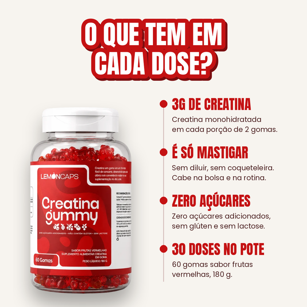 Creatina Gummy - o que tem em cada dose