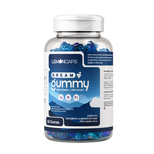 Lemoncaps Dream Gummy Melatonina Triptofano 60 Gomas Sabor Uva