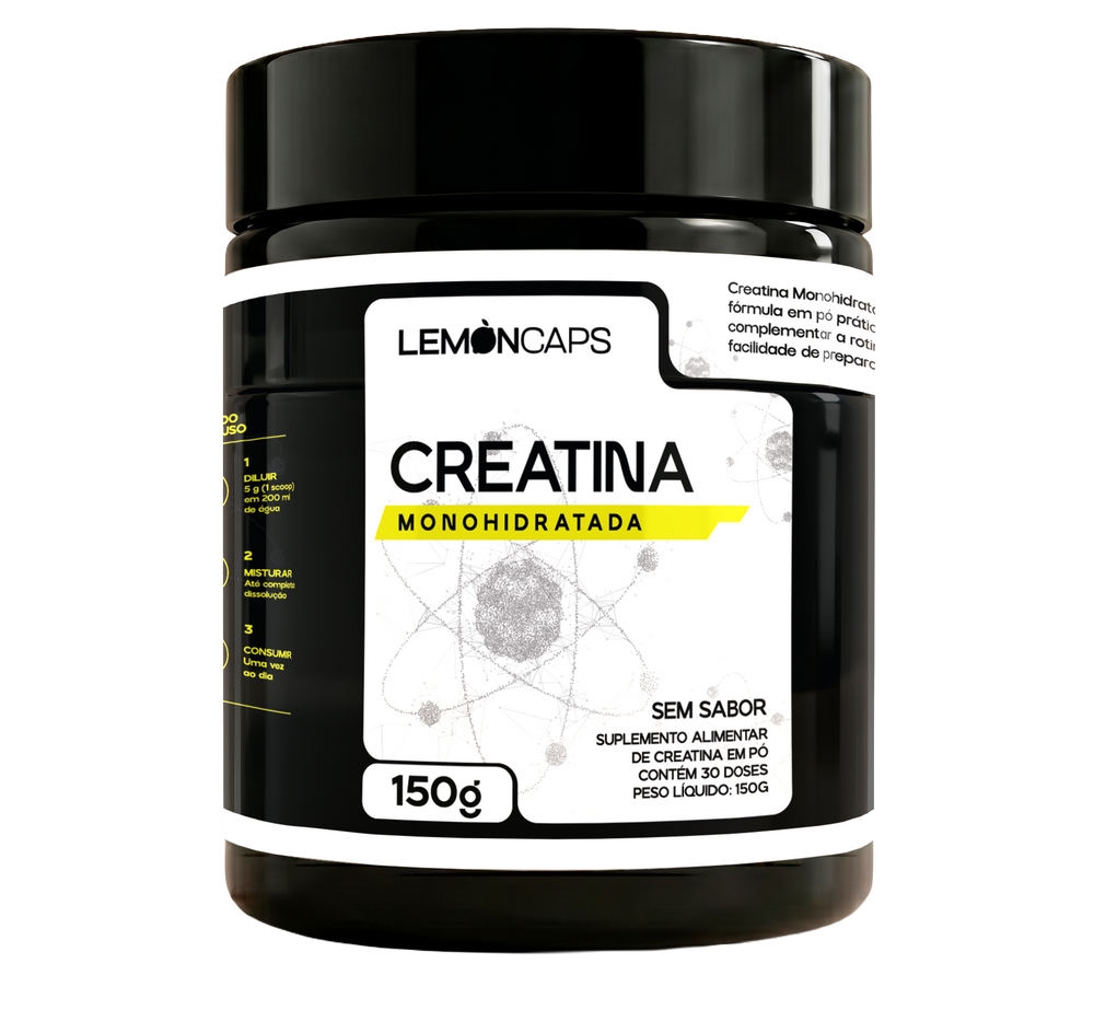 Pote de Creatina Monohidratada Lemon Caps, pó sem sabor, 150 g