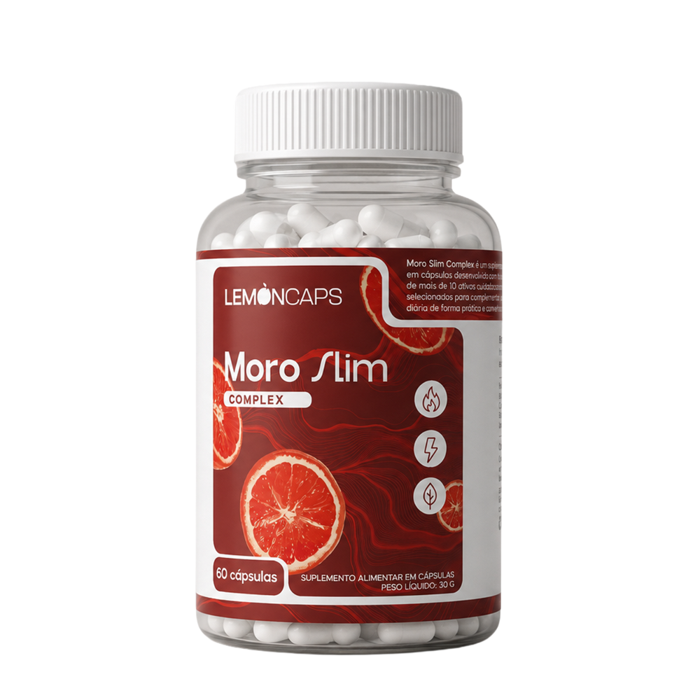 Pote de Moro Slim Complex Lemon Caps, 60 cápsulas com laranja Moro e café verde