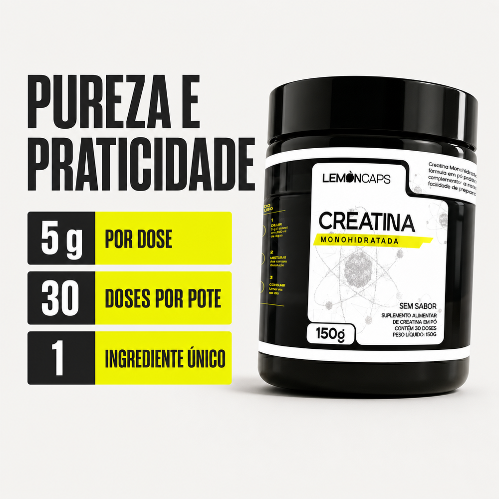 Creatina Lemon Caps - 5 g por dose, 30 doses por pote, ingrediente único