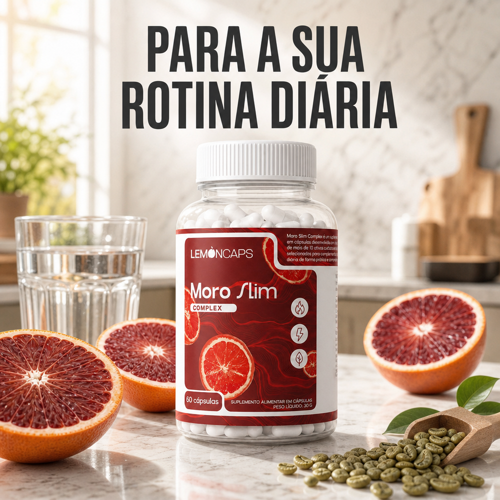 Moro Slim Complex Lemon Caps na cozinha com laranjas Moro - para a sua rotina diária