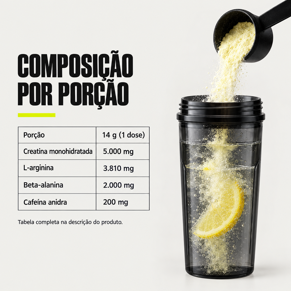 Césio 137 Pré-Treino + Creatina Lemon Caps sabor limão - composição por porção