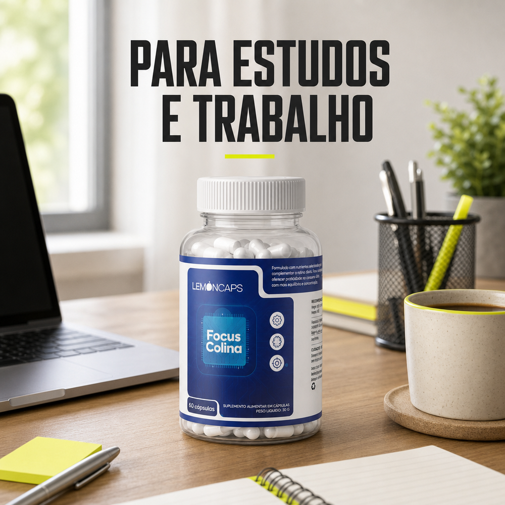 Focus Colina Lemon Caps na mesa de estudos - para estudos e trabalho