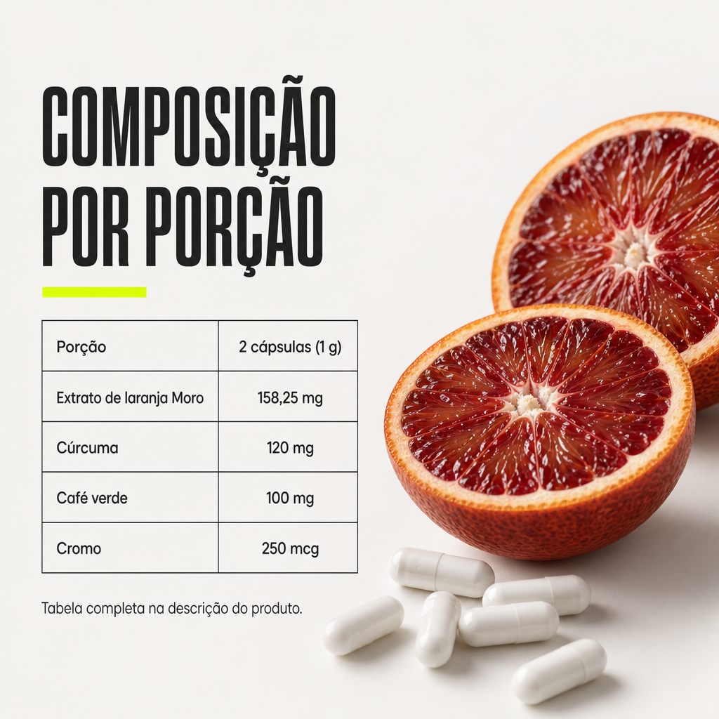 Moro Slim Complex Lemon Caps - composição por porção: laranja Moro, cúrcuma, café verde e cromo